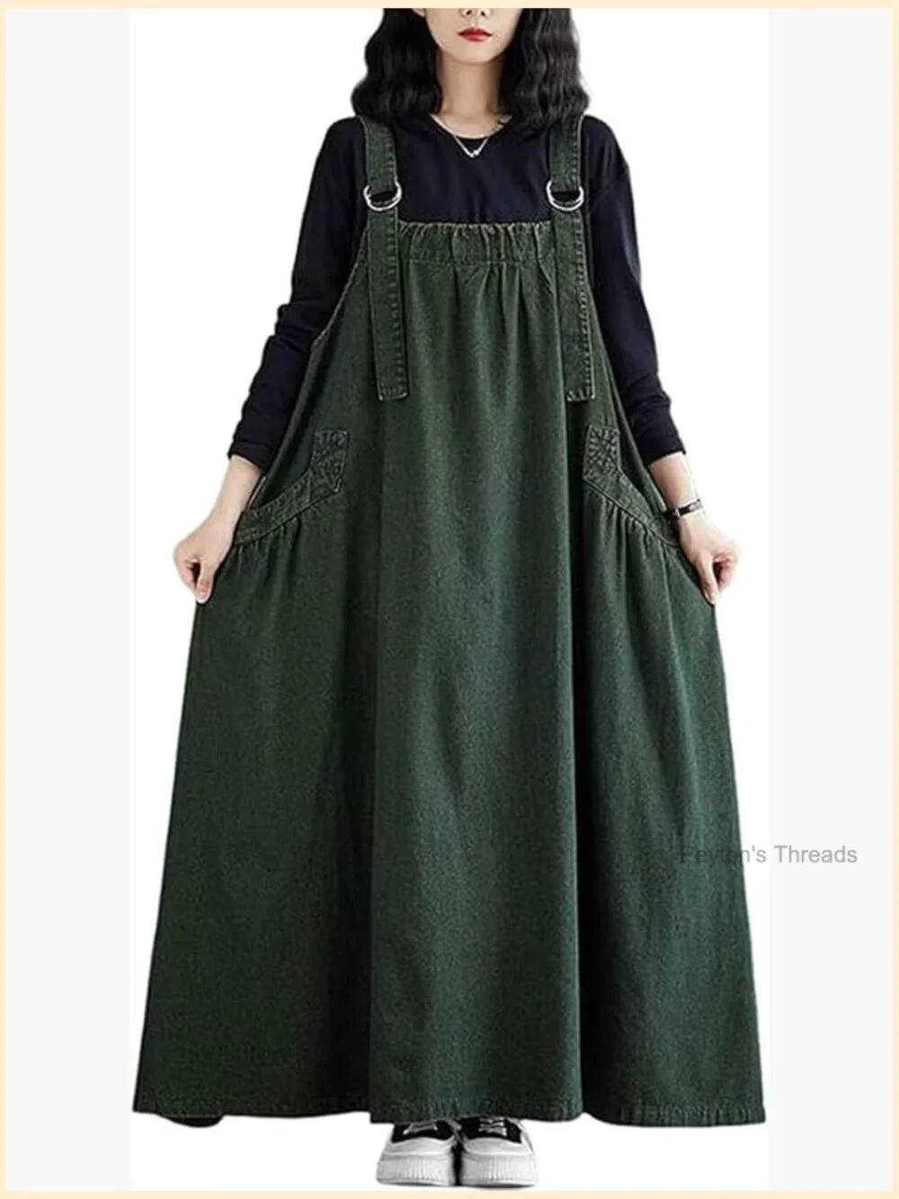 Womens Denim Jumper Dress Loose Baggy Maxi Adjustable Strap Wide Hem Oversize - Picture 1 of 7